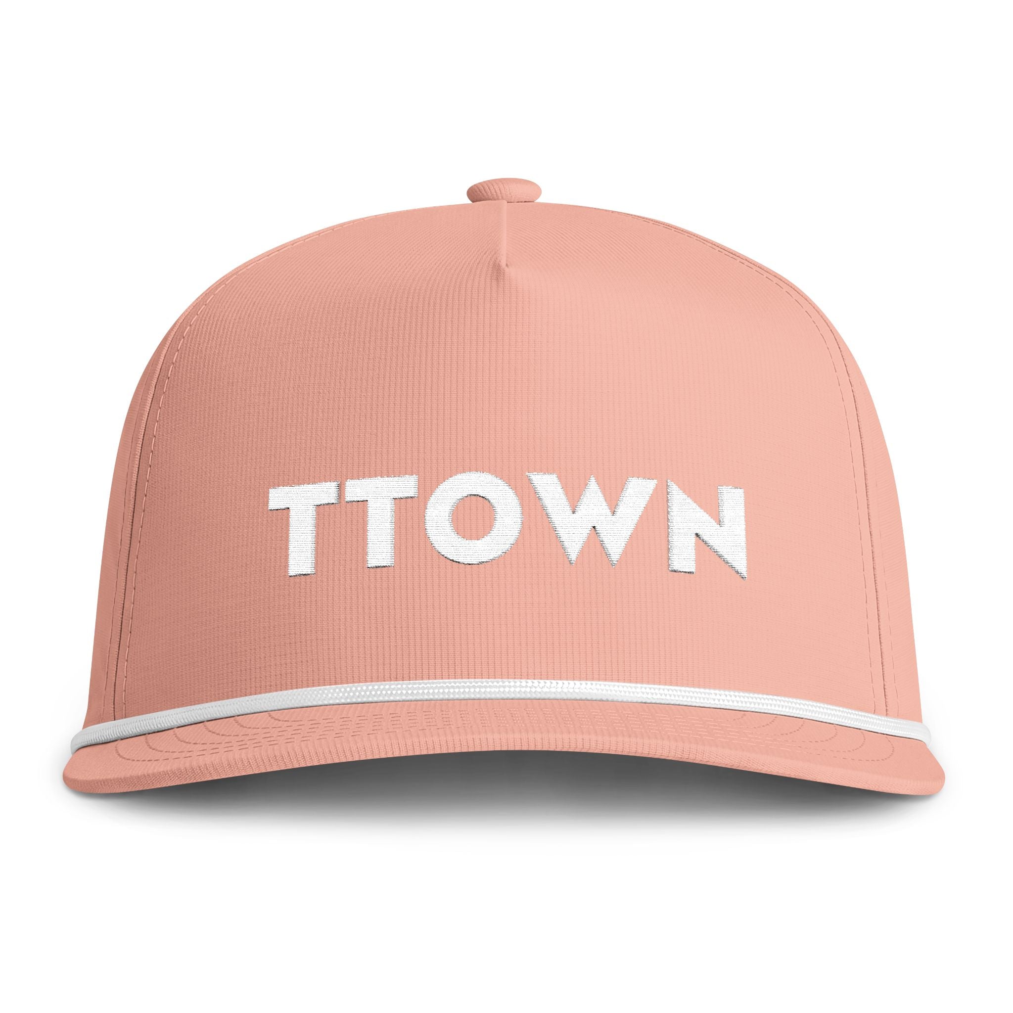 Pink cap with 'TTOWN' text on a white background